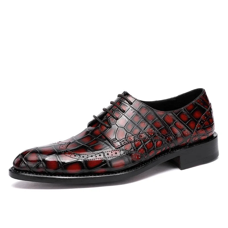TREKHE | Prestige Artisan Brogue – Hand-Painted Oxford in Genuine Crocodile Belly Leather