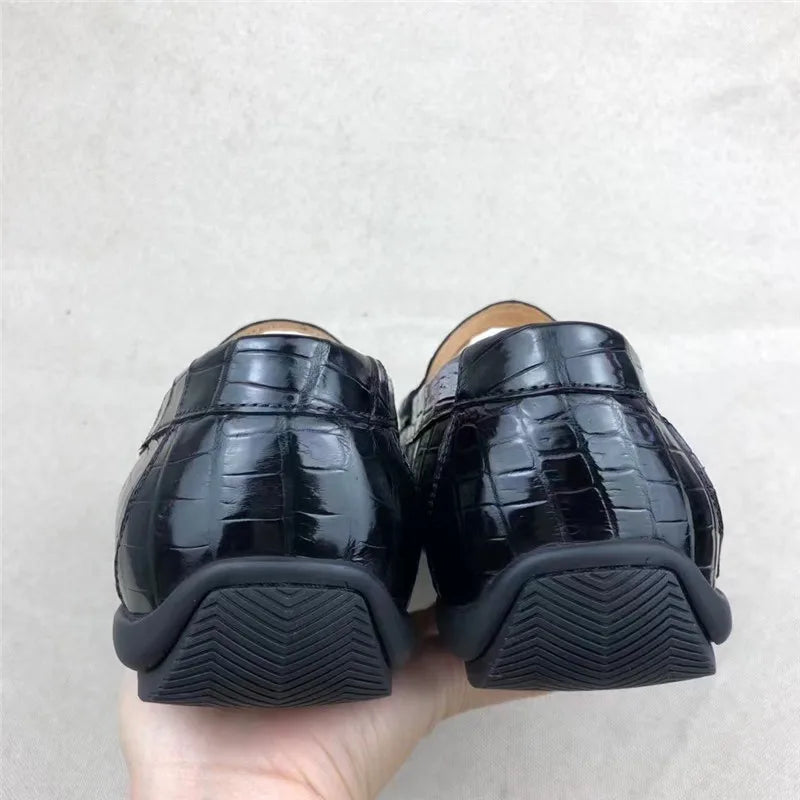 TREKHE | Imperial Driving Loafers – Schwarze Slipper aus Krokodil