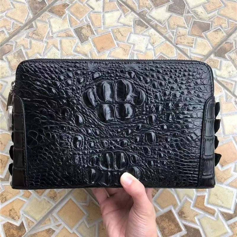 TREKHE | Valor Krokodil-Reißverschluss-Clutch – Organizer-Tasche aus weichem Leder