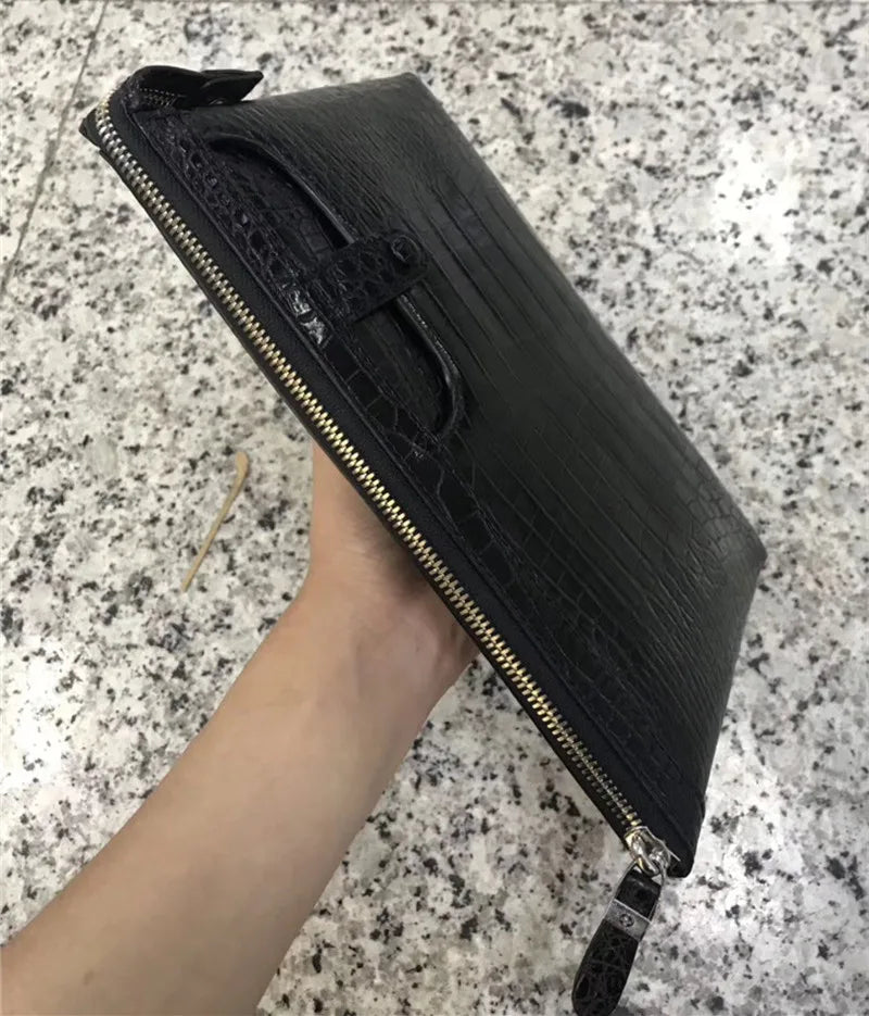 TREKHE | Executive Crocodile Wristlet – Klassische Business-Clutch aus Leder