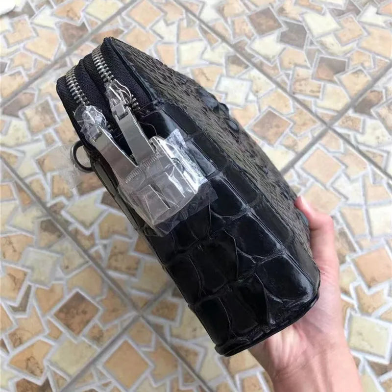 TREKHE | Valor Krokodil-Reißverschluss-Clutch – Organizer-Tasche aus weichem Leder