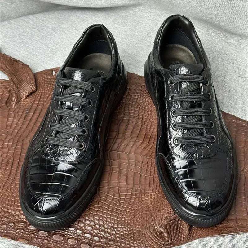TREKHE | Klassische Sneakers aus Krokodilleder – Schwarze, exotische Schnürschuhe für Herren
