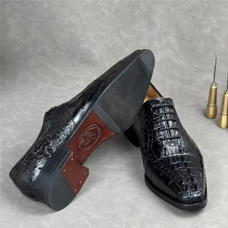 TREKHE | Exotic Crocodile Oxford Shoes – Men's Square Toe Lace-Up