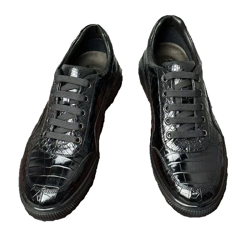 TREKHE | Klassische Sneakers aus Krokodilleder – Schwarze, exotische Schnürschuhe für Herren