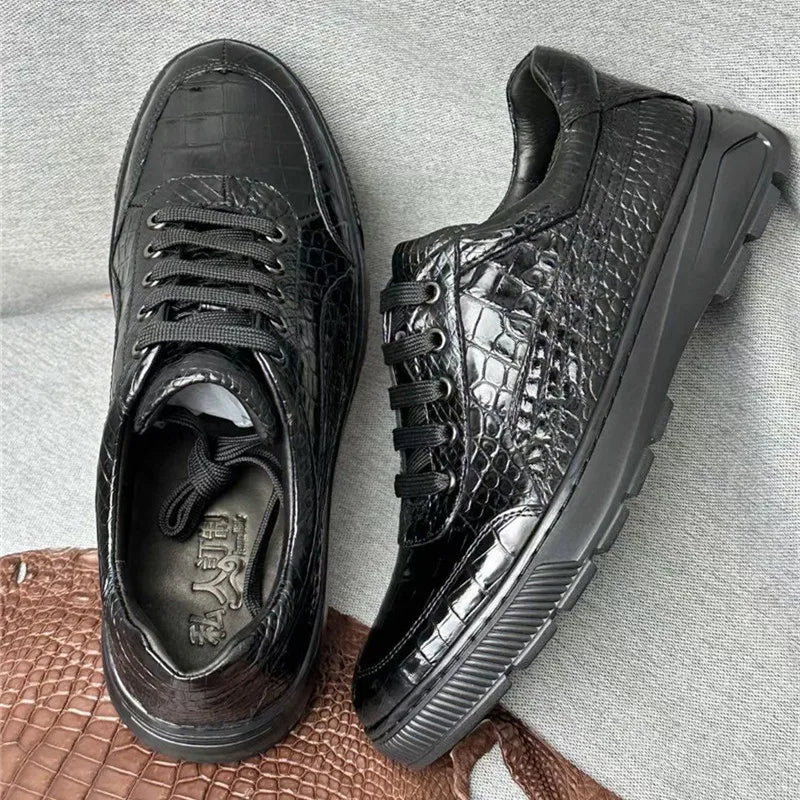 TREKHE | Klassische Sneakers aus Krokodilleder – Schwarze, exotische Schnürschuhe für Herren