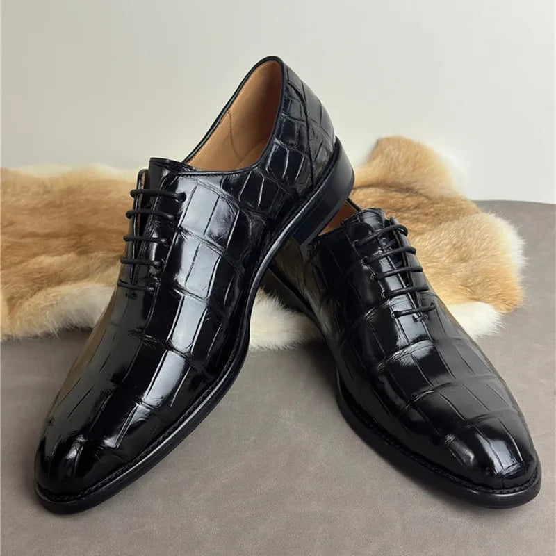 TREKHE | Prestige Crocodile Oxford – Genuine Exotic Leather Lace-Up Shoes