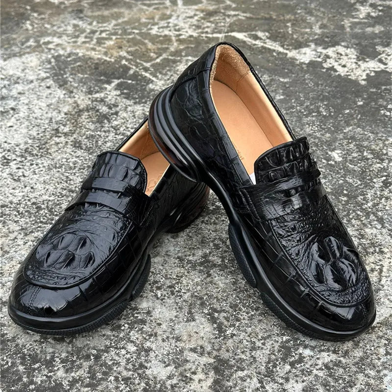 TREKHE | Imperial Black Crocodile Loafers – Weiche Slip-On Business Casual