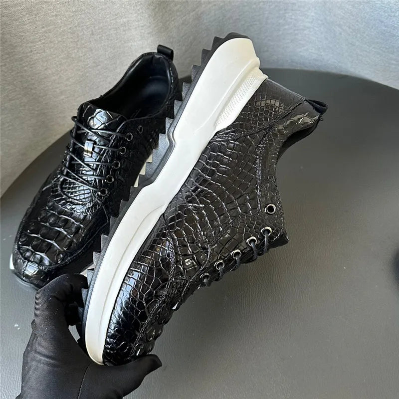 TREKHE | Imperial Black Crocodile Sneakers – Klassische Schnürschuhe
