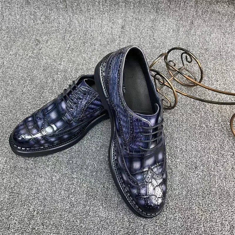 TREKHE | Prestige Crocodile Brogue – 100% Genuine Exotic Leather, Hand-Painted Finish