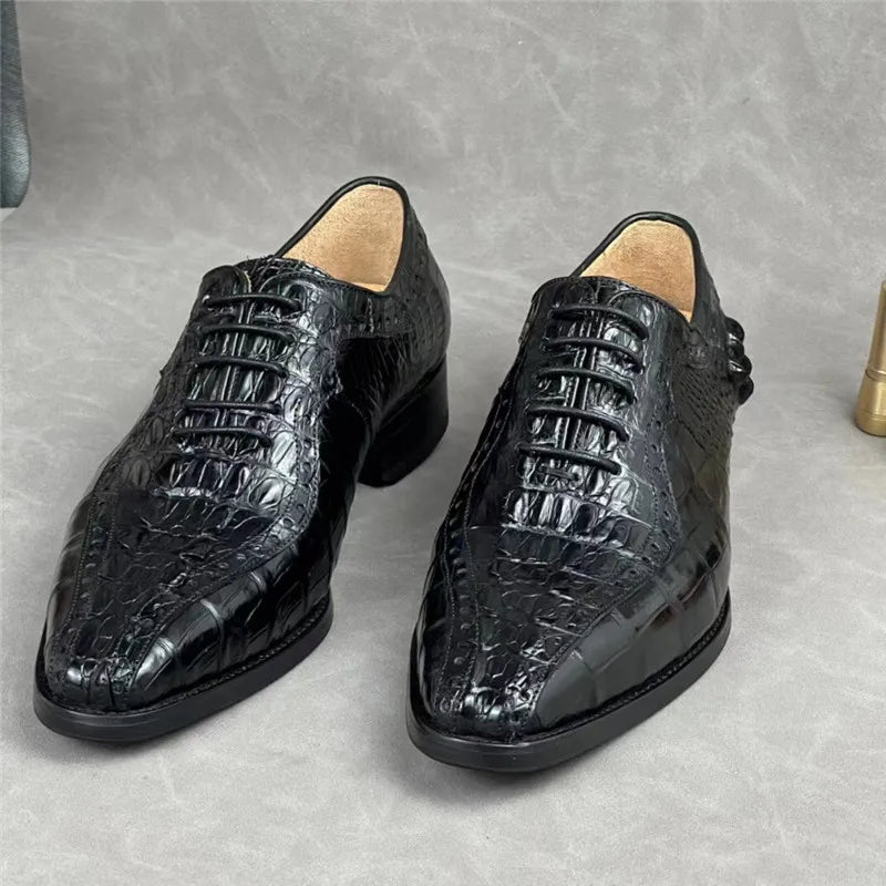 TREKHE | Exotic Crocodile Oxford Shoes – Men's Square Toe Lace-Up