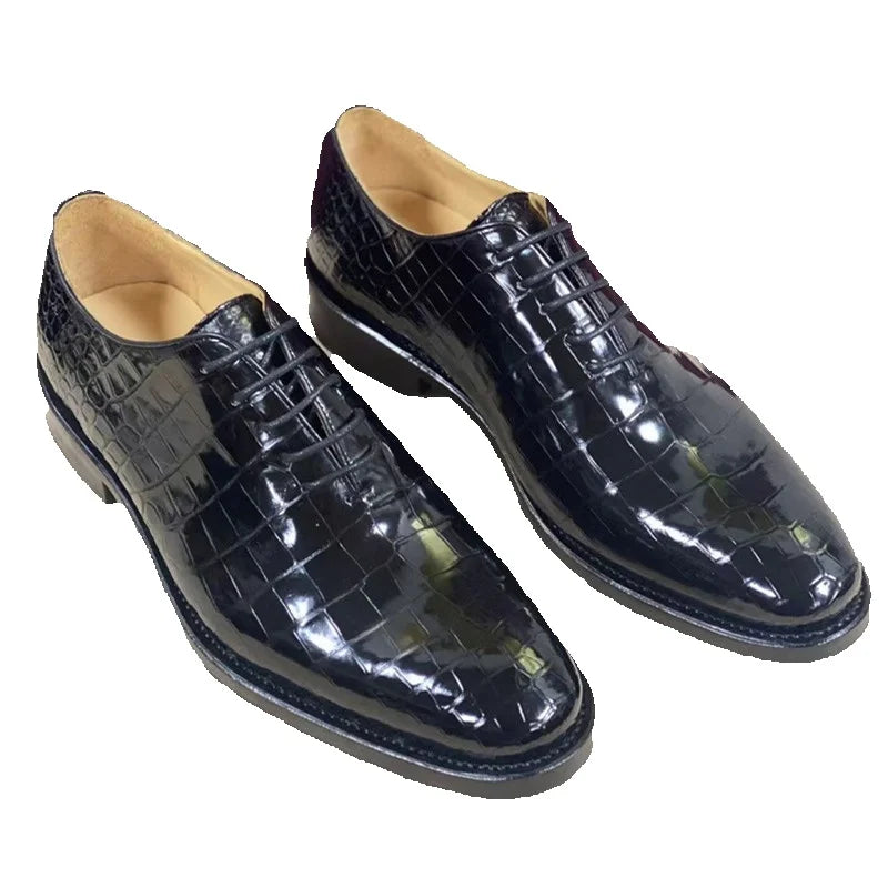 TREKHE | Prestige Square Oxford – 100% Handmade with Authentic Crocodile Belly Leather & Cowskin Sole