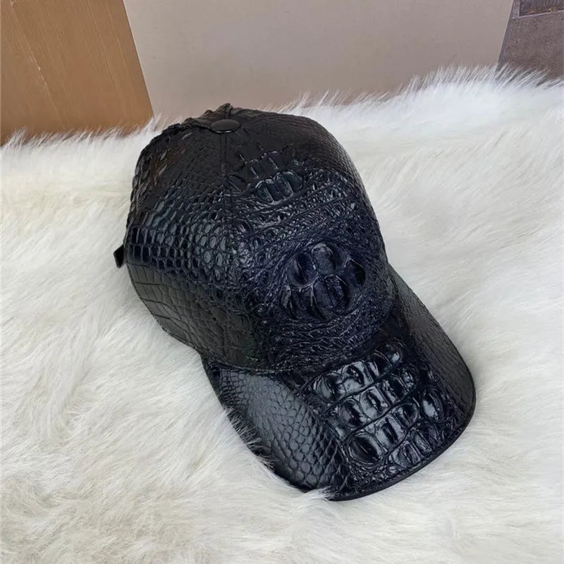 TREKHE | Urban Alligator Leather Snapback – Echtes exotisches Leder, schwarze verstellbare Kappe