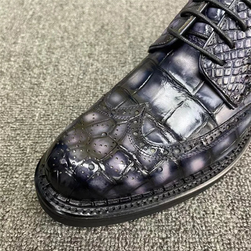 TREKHE | Prestige Crocodile Brogue – 100% Genuine Exotic Leather, Hand-Painted Finish