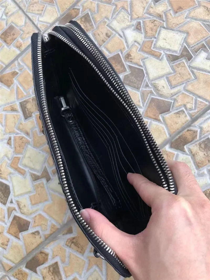 TREKHE | Valor Krokodil-Reißverschluss-Clutch – Organizer-Tasche aus weichem Leder