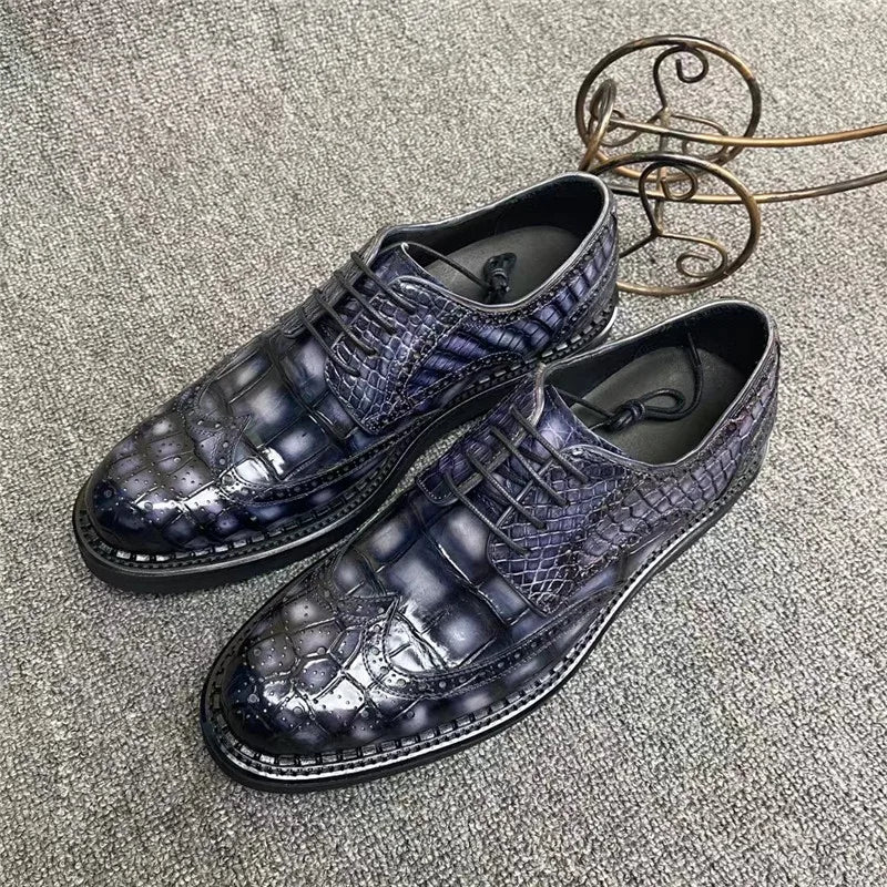 TREKHE | Prestige Crocodile Brogue – 100% Genuine Exotic Leather, Hand-Painted Finish