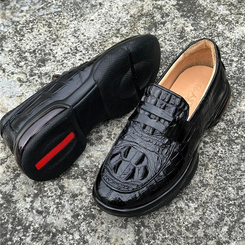 TREKHE | Imperial Black Crocodile Loafers – Weiche Slip-On Business Casual