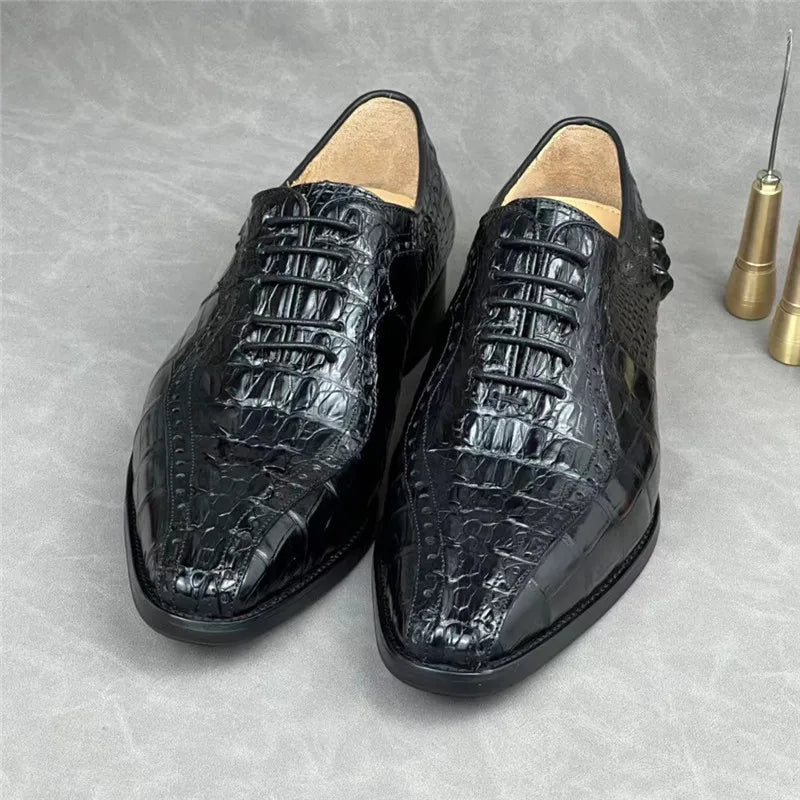 TREKHE | Exotic Crocodile Oxford Shoes – Men's Square Toe Lace-Up