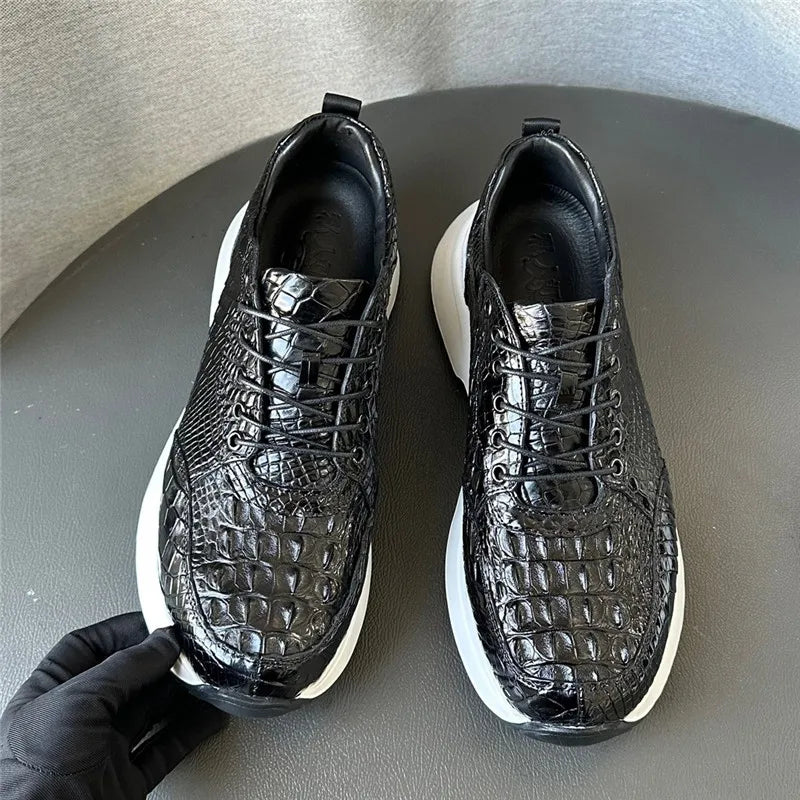 TREKHE | Imperial Black Crocodile Sneakers – Klassische Schnürschuhe