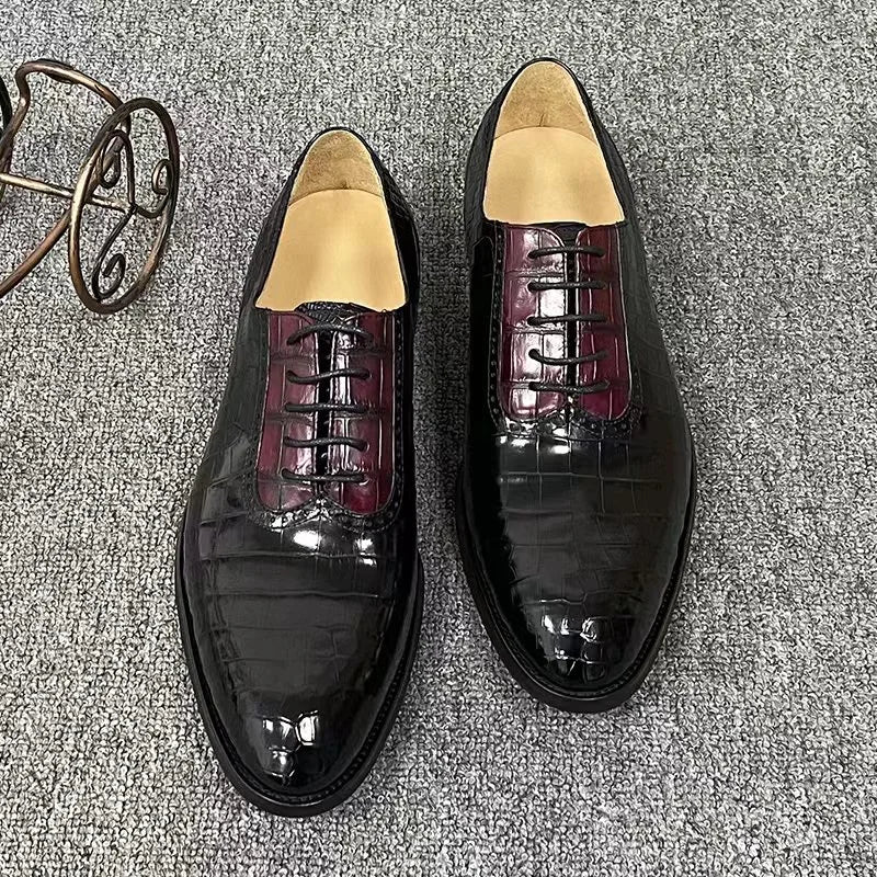 TREKHE | Prestige Dual-Tone Crocodile Oxford – Genuine Belly Skin, Handcrafted for Statement Elegance