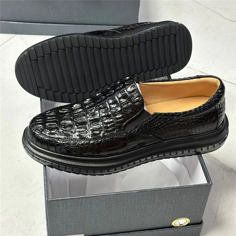 TREKHE | Imperial Black Crocodile Loafers – Weiche Slip-On-Lässige Eleganz