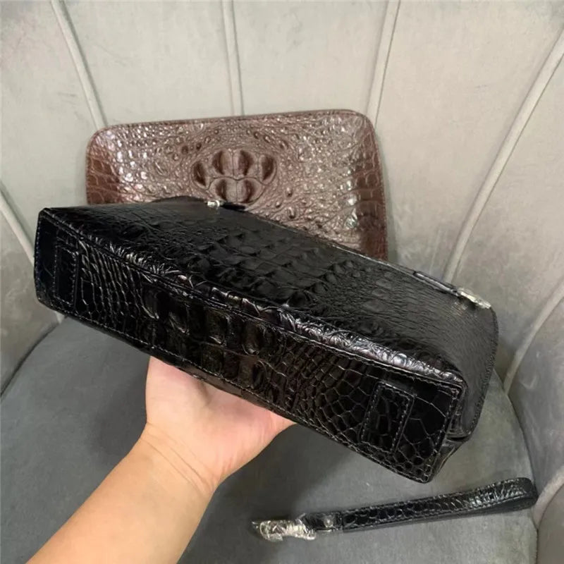 TREKHE | Edle Krokodil Business Clutch – Weiche Leder-Handgelenktasche mit Reißverschluss