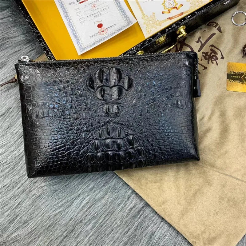 TREKHE | Executive Clutch aus Krokodilleder – Große Umschlagtasche mit Handgelenksriemen für Herren