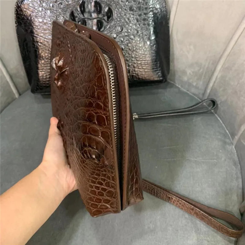 TREKHE | Edle Krokodil Business Clutch – Weiche Leder-Handgelenktasche mit Reißverschluss