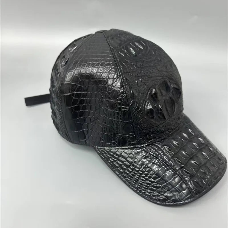 TREKHE | Urban Alligator Leather Snapback – Echtes exotisches Leder, schwarze verstellbare Kappe