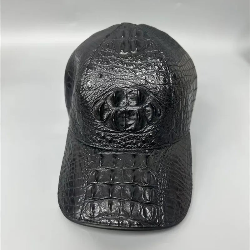 TREKHE | Urban Alligator Leather Snapback – Echtes exotisches Leder, schwarze verstellbare Kappe