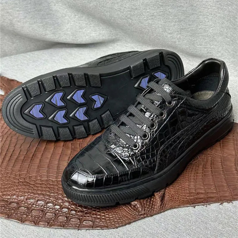 TREKHE | Klassische Sneakers aus Krokodilleder – Schwarze, exotische Schnürschuhe für Herren
