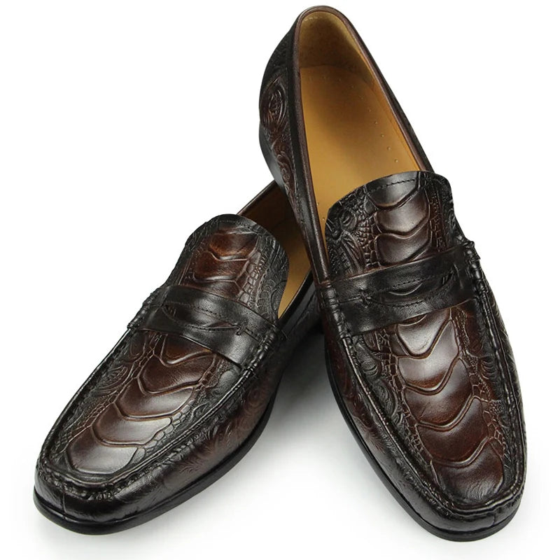 TREKHE | Klassische bedruckte Loafer – Slip-On-Echtleder für Eleganz im Alltag