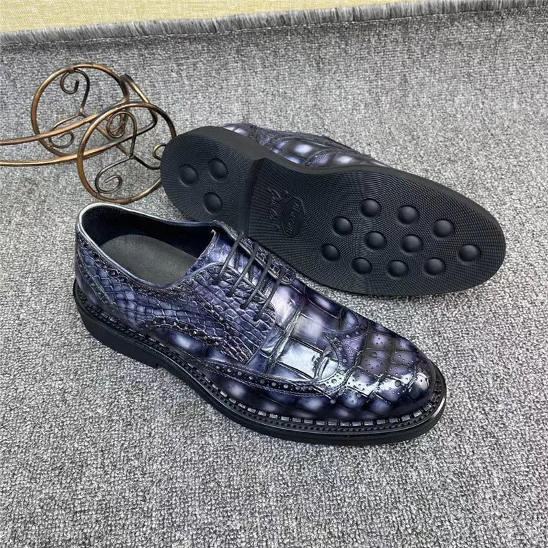 TREKHE | Prestige Crocodile Brogue – 100% Genuine Exotic Leather, Hand-Painted Finish