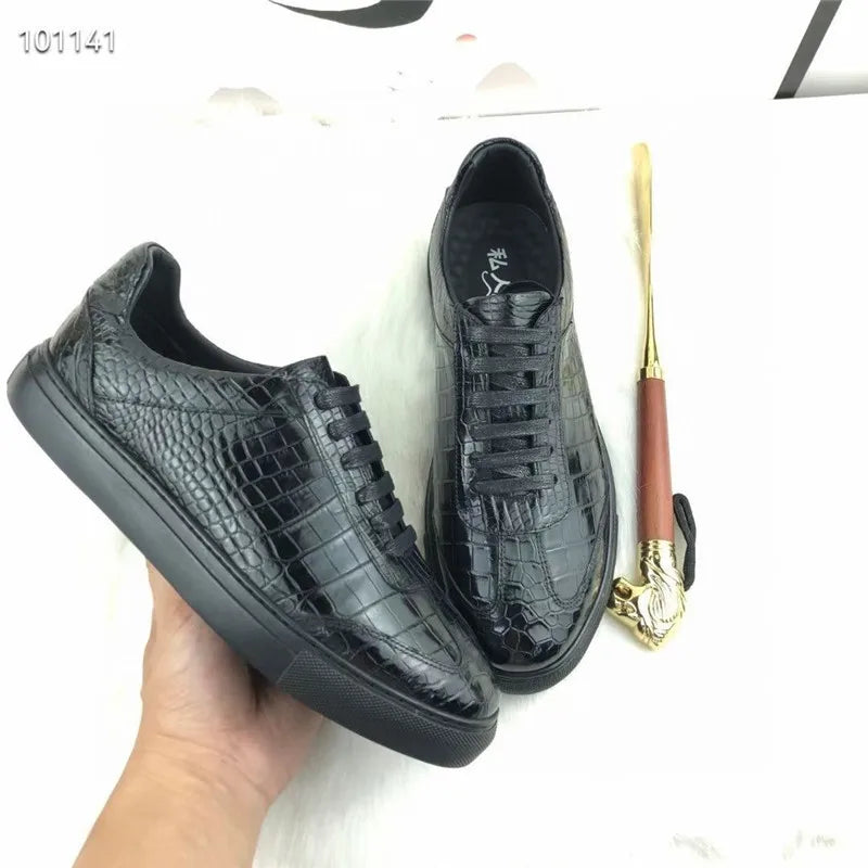 TREKHE | Essential Schnürschuhe aus Krokodilleder – Schwarze, exotische Wanderschuhe für Herren