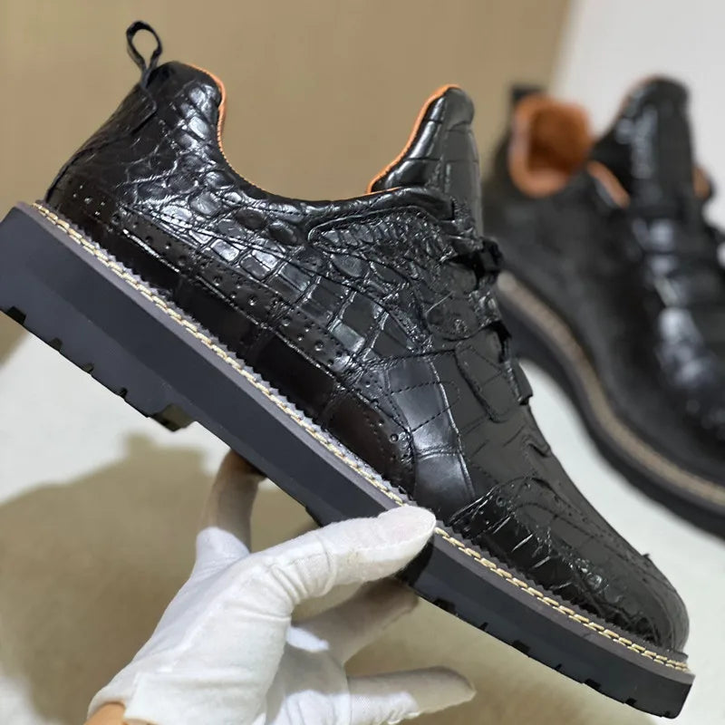 TREKHE | Crocodile Mid-Top Derby – 100% Genuine Belly Leather with Rugged Sole