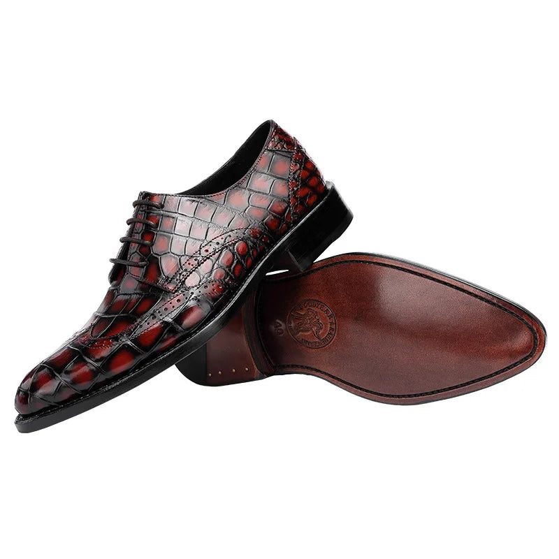 TREKHE | Prestige Artisan Brogue – Hand-Painted Oxford in Genuine Crocodile Belly Leather