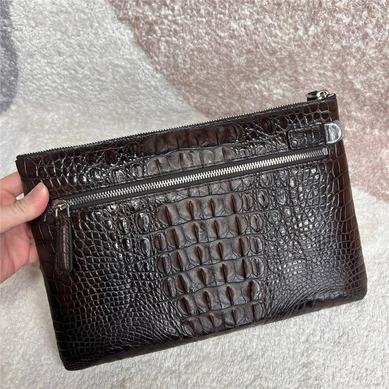 TREKHE | Heritage Crocodile Envelope Clutch – Klassische Leder-Handgelenktasche