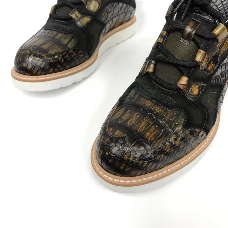 TREKHE | Imperial Mid-Top Brogue Sneakers – Hand-Painted Crocodile Leather