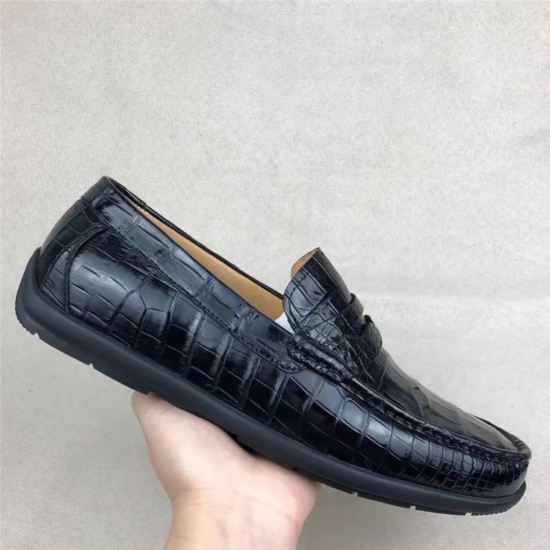 TREKHE | Imperial Driving Loafers – Schwarze Slipper aus Krokodil