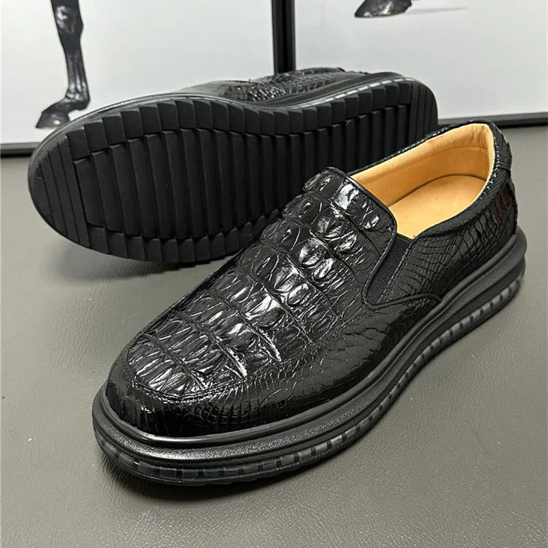 TREKHE | Imperial Black Crocodile Loafers – Weiche Slip-On-Lässige Eleganz
