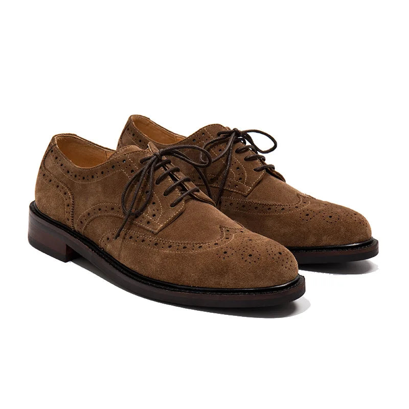 Title: TREKHE | Handcrafted Brogue Shoes – Premium Cow Suede Men's Lace-Up