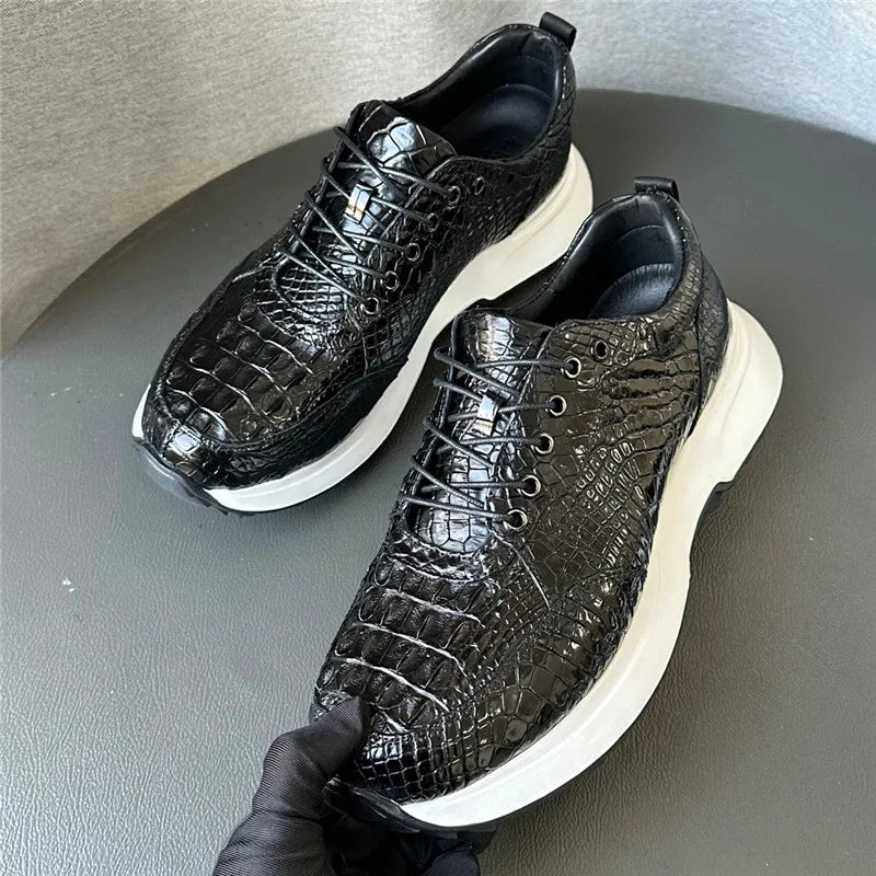 TREKHE | Imperial Black Crocodile Sneakers – Klassische Schnürschuhe