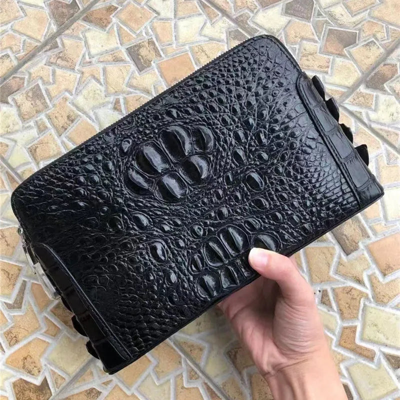TREKHE | Valor Krokodil-Reißverschluss-Clutch – Organizer-Tasche aus weichem Leder