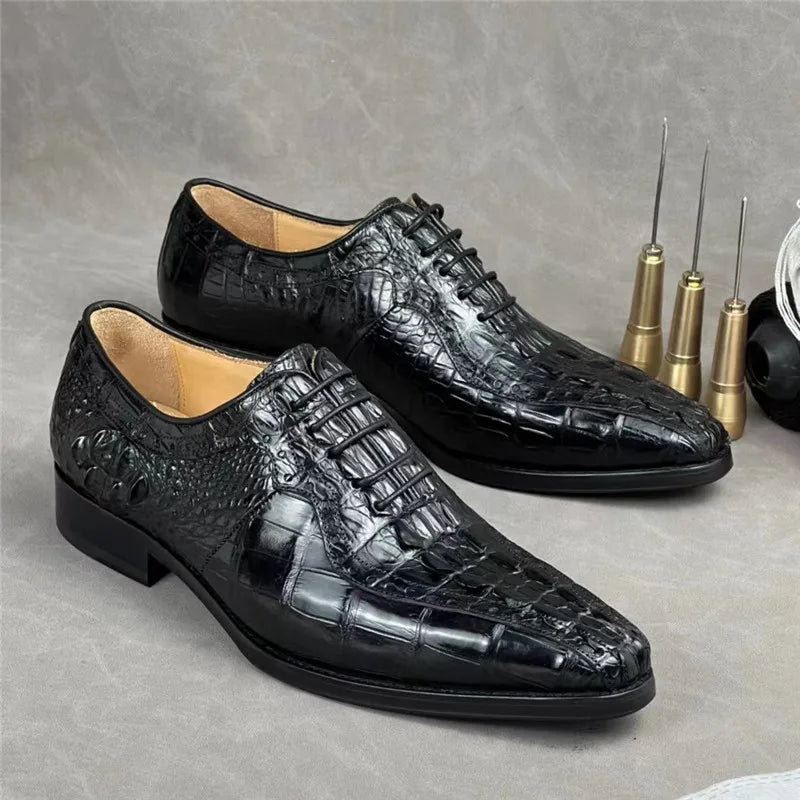 TREKHE | Exotic Crocodile Oxford Shoes – Men's Square Toe Lace-Up