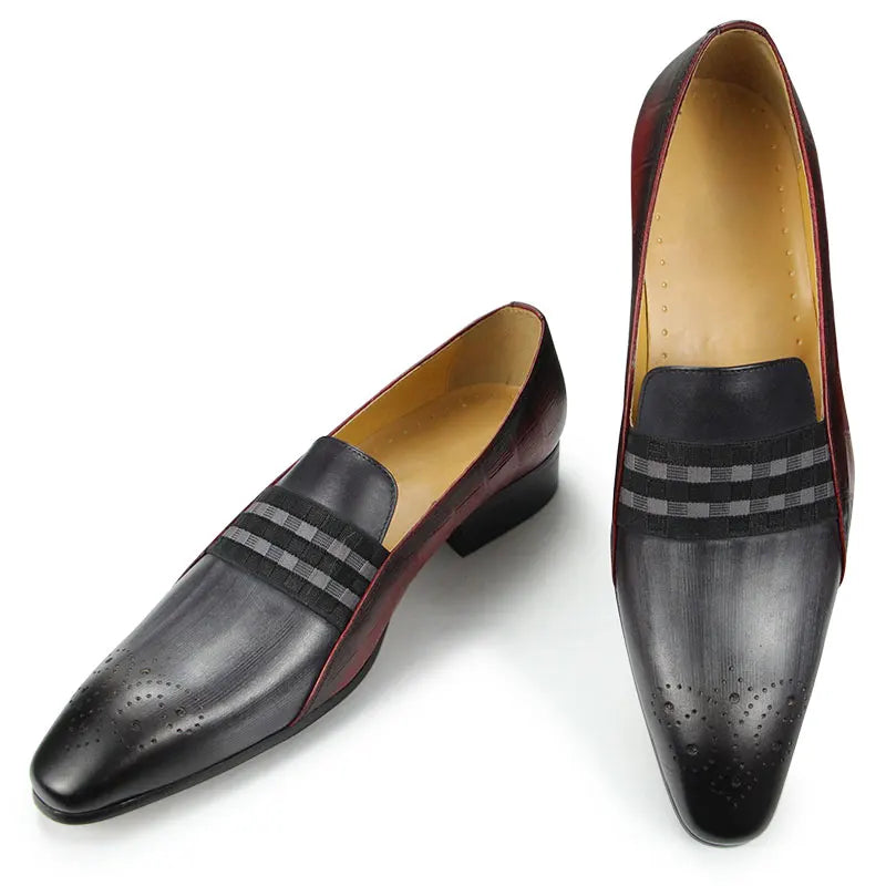 TREKHE | Grau-schwarze Slip-On-Loafer – Handgefertigtes Leder mit gestreiftem Akzent
