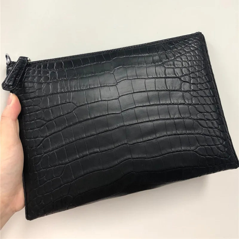 TREKHE | Prime Crocodile Slim Clutch – Kompakte Executive-Handgelenktasche aus Leder