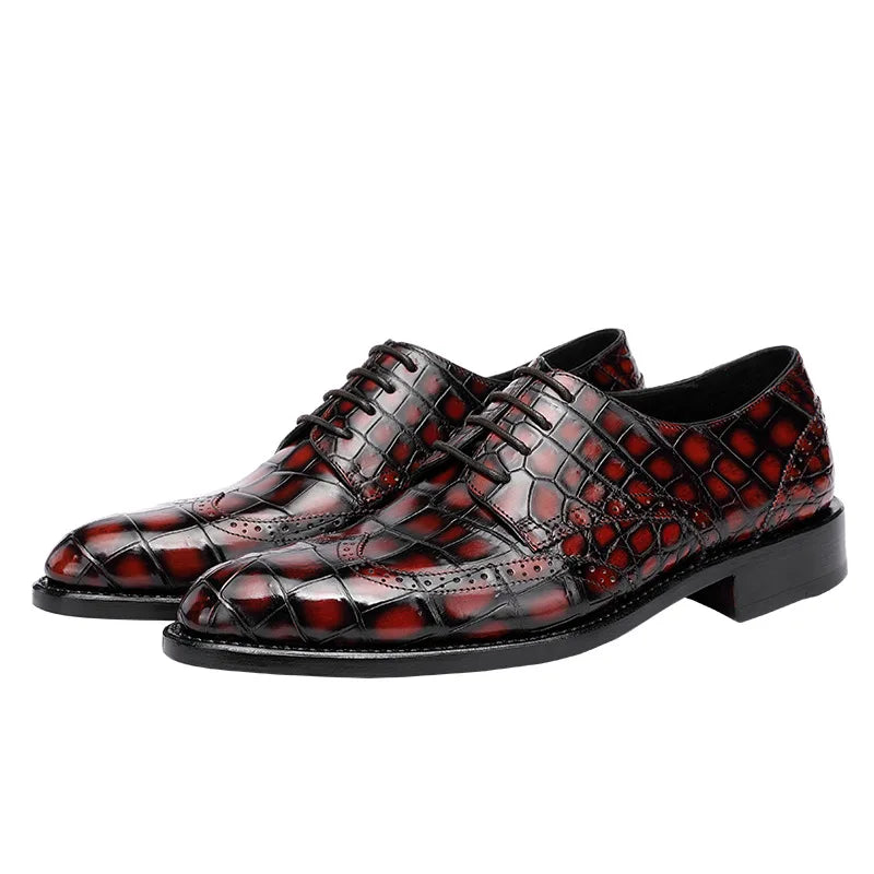 TREKHE | Prestige Artisan Brogue – Hand-Painted Oxford in Genuine Crocodile Belly Leather
