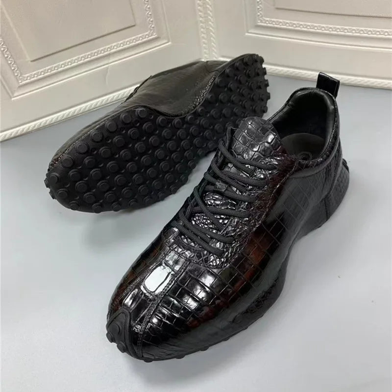 Top view of TREKHE men’s crocodile leather sneaker with lace-up design