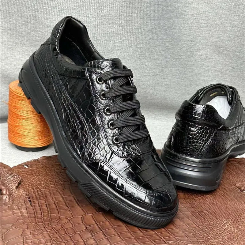 TREKHE | Klassische Sneakers aus Krokodilleder – Schwarze, exotische Schnürschuhe für Herren