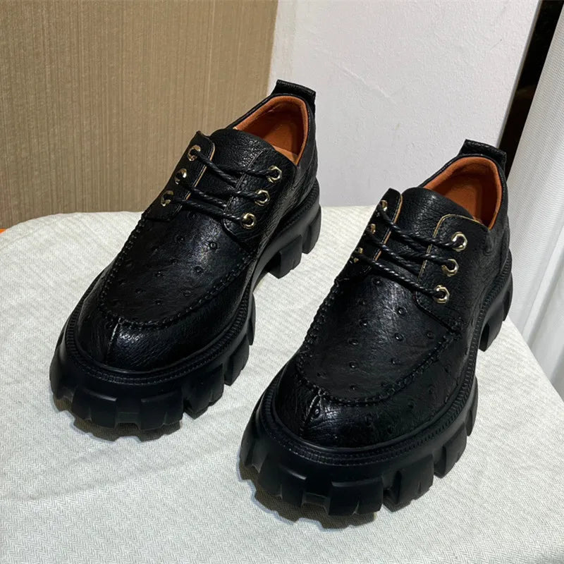 TREKHE | Ostrich Skin Outdoor Lace-Up – Rugged Elevation in Exotic Craft