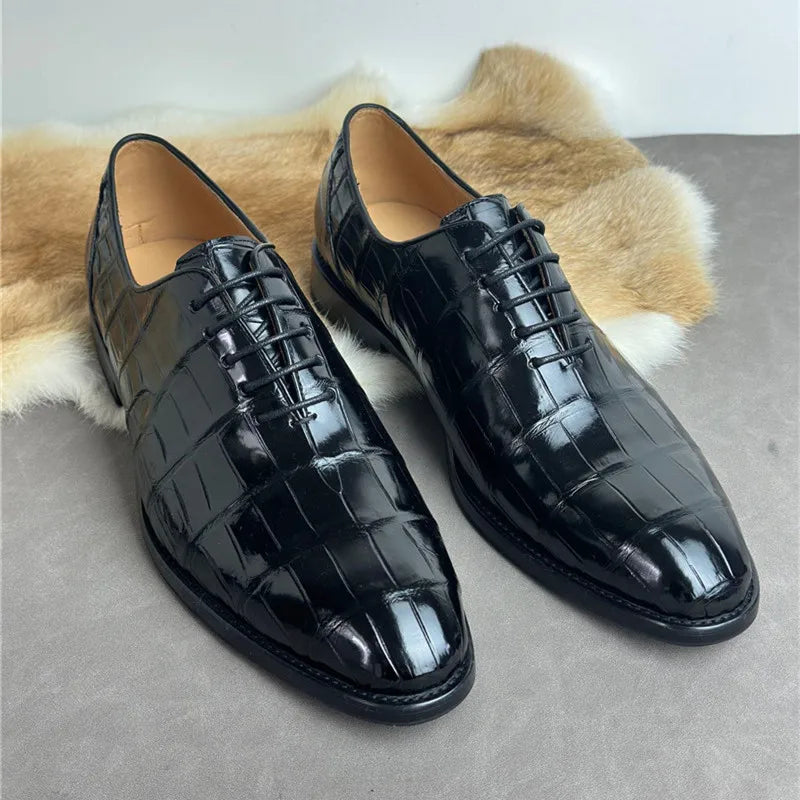 TREKHE | Prestige Crocodile Oxford – Genuine Exotic Leather Lace-Up Shoes